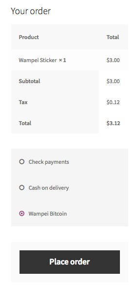 Wampei Payment Methods Page